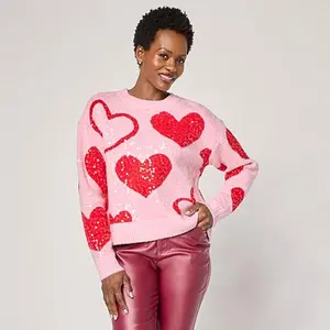 C. Wonder C Wonder Heart Sequin Crewneck Pullover Sweater