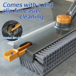 Floor Scrub Brush with Long Adjustable Handle, 3-in-1 Heavy-Duty Scrub Mop with Squeegee, Stiff 90° Bristle Floor Scrubber Broom for Bathroom Shower, Tile & Grout, Kitchen Floor, Garage, Deck & Patio