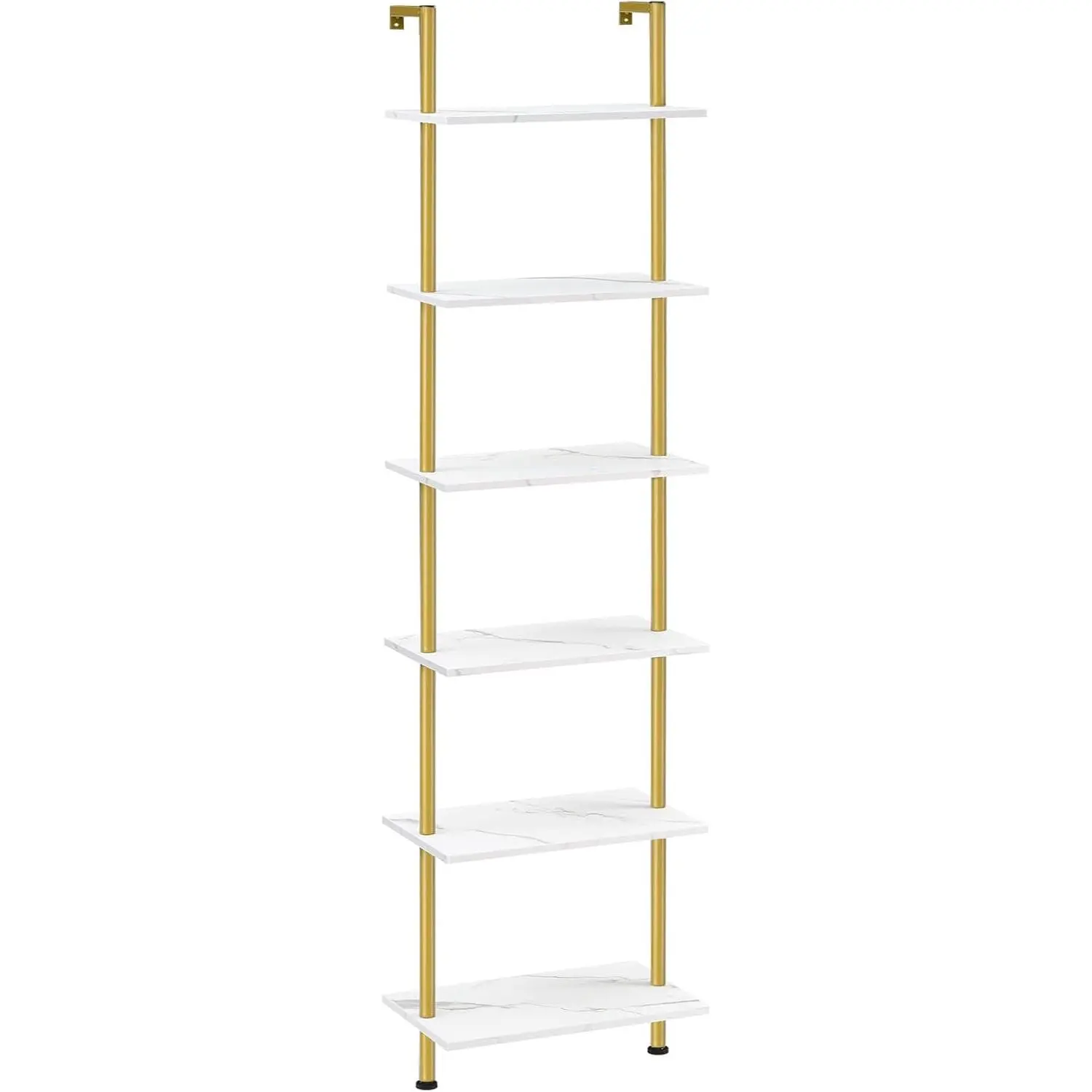 DIY Ladder Shelf, 6-Tier Wooden Wall Mounted Bookshelf, Narrow  Bookcase, Display Shelf, Storage Rack,  Stand, for Living Room, Bedroom, Study, Balcony, Marble and  DM651CJ01