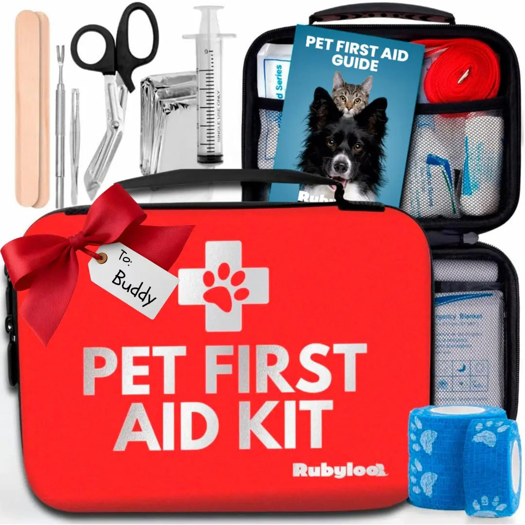 Pet First Aid Kit for Dogs & Cats, Including Vet-Approved Healthcare Essentials, Tick Remover Tool for Flea & Tick Treatment Needs