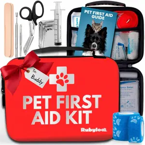 Pet First Aid Kit for Dogs & Cats, Including Vet-Approved Healthcare Essentials, Tick Remover Tool for Flea & Tick Treatment Needs