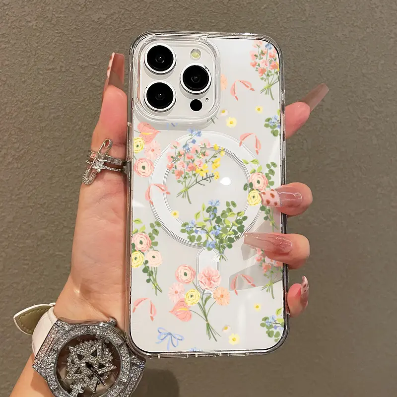 Magnetic Soft Case for iPhone11/12/13/14/15/16/promax, Bowknot Floral Collage MagSafe Compatible,Springtok Aesthetic Pattern Design ,y2k cased,AntiScratch,and Trendy Screen Protector Resistance Shockproof Protection Cover Protective Casing Cellphone