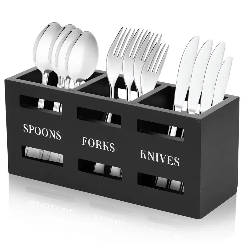 Letter Pattern Cutlery Holder, 1-Count 3-Grid Cutlery Storage Box, Large-Capacity Cutlery Organizer, Multifunctional Kitchen Tableware Holder for Forks, Spoons and Knives, Kitchenware, Container, Home