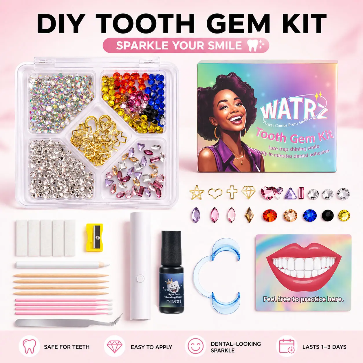 Crystal Smile Gems Decoration Set, DIY Sparkle Accessories for Party Looks, Beauty Style Decoration Kit
