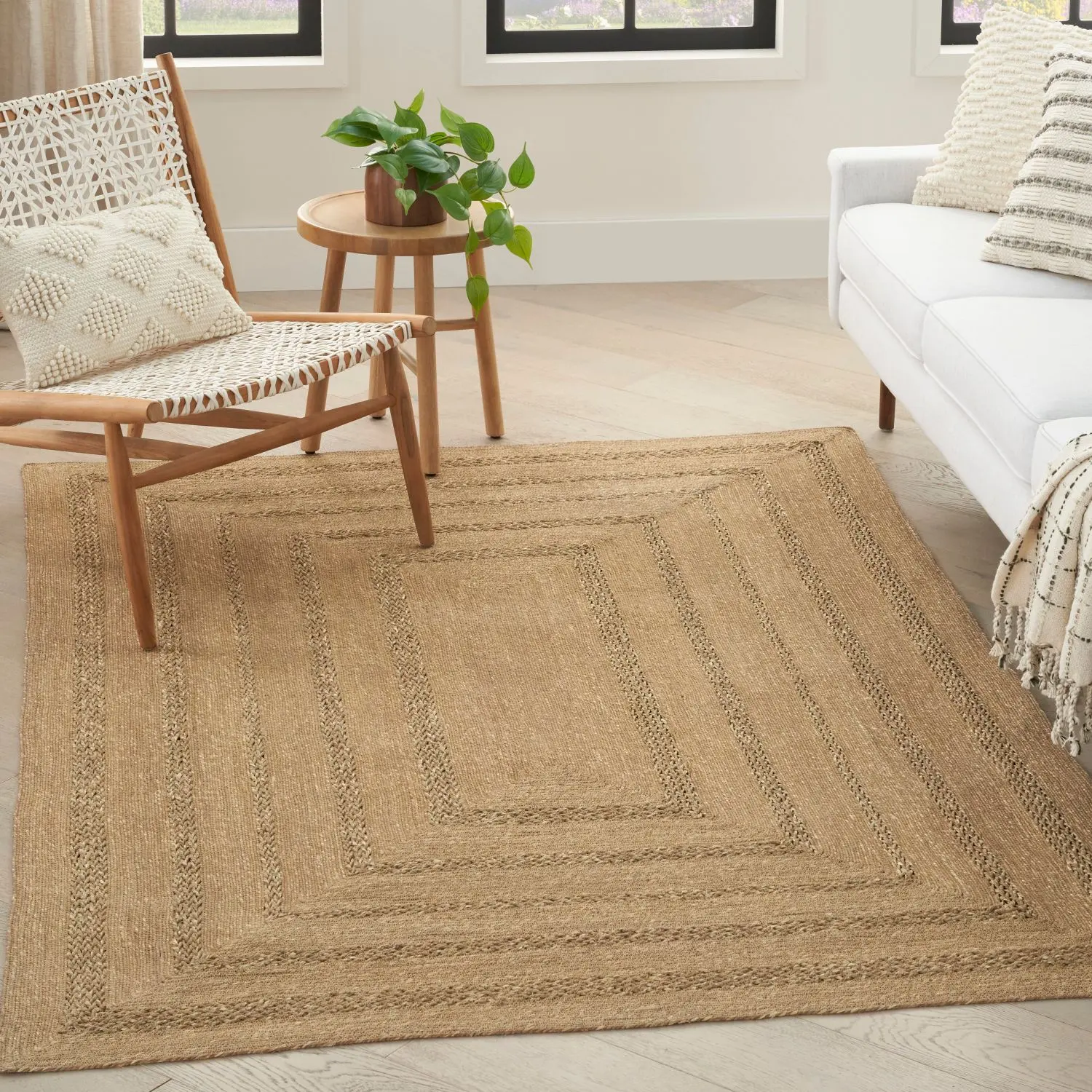 Nourison Rustic Braided Edges Seagrass Flat Woven Texture Indoor-Outdoor All Natural Area Rug, Living Room Decor Mat, Patio Rug Soft Furnishing Carpet
