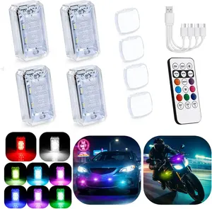 Upgraded LED Wireless Strobe Lights with Remote, Mini RGB Ambient Lighting for Car Exterior & Interior, USBC  mAh Rechargeable Warning Flashing Light for Motorcycle RV Bike Scooter, PCS