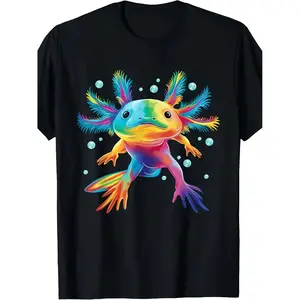 Vibrant Axolotl Art Print Cotton T Shirt Soft Comfy Short Sleeve Tee For Boys Girls Underwater Scene Design Perfect Christmas Or New Year Gift