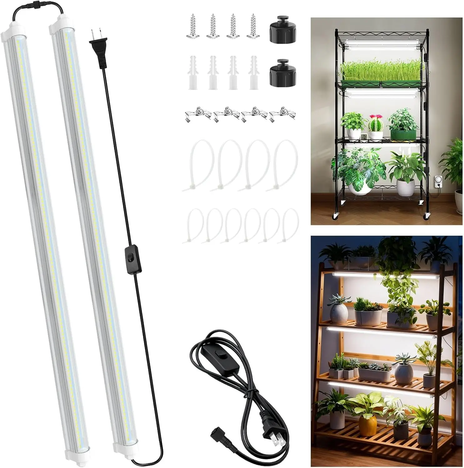 ETL Waterproof Grow Lights for Indoor Plants, 2FT Sunlight Full Spectrum 5000K LED for Seed Starting, Seedling & Vegetables, 48W(2 X 24W,300W Eqiv), Linkable Grow Light Strip with Switch, 2-Pack