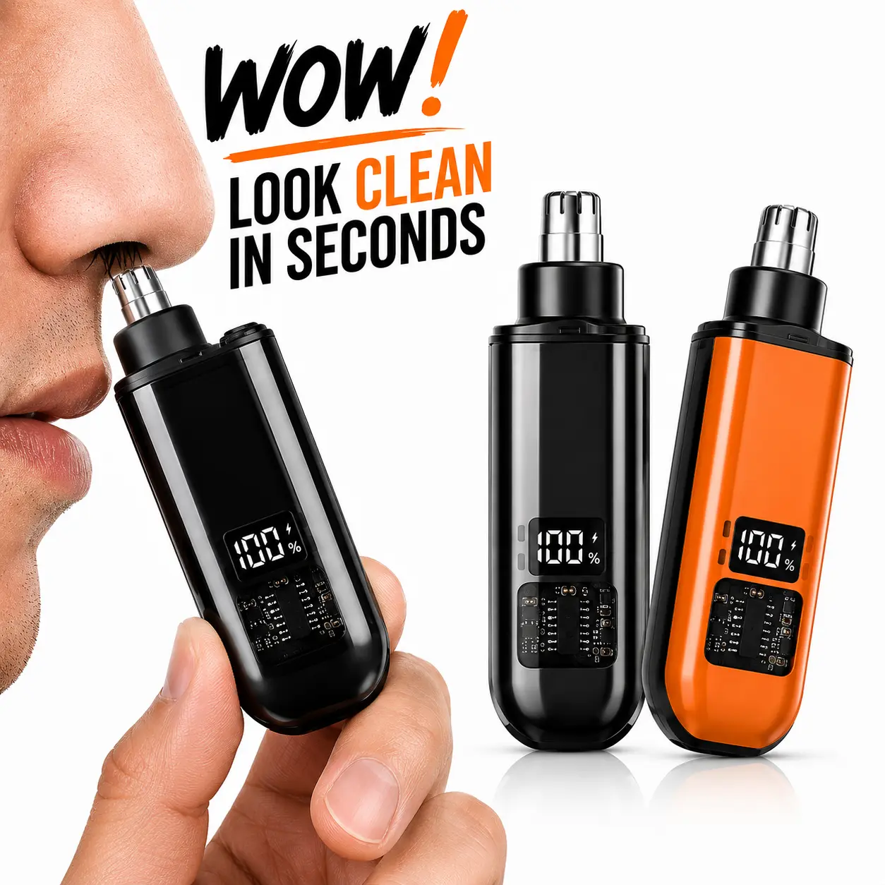 Men's Mini Digital Display Cordless Nose Hair Trimmer - Waterproof Rechargeable Cordless Trimmers, USB-C Fast Charging 90mins Long Lasting, Portable Dual-Edge Blade, for Travel Daily Grooming, Cordless Nose Trimmer