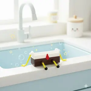 Cartoon Style Drain Rack, Kitchen Sink Organizer, Dish Drying Organizer, Absorbent Sponge Storage, Wall Mount Soap Holder, Practical Cleaning Supplies Holder