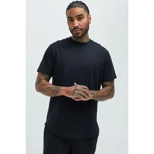 Essential Short Sleeve Scallop Crew Tee - Black