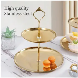 1pc Stainless Steel Dessert Rack, Golden Double-Deck Cake Rack Cake Stand Cake Decorations Cupcake Stand Cake Decor Cake Holder Wedding Decor Wedding Party