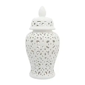 24" Ceramic Cut Out Temple Jar, White