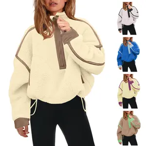 Molitree Womens Half Zip Sherpa Fleece Pullover Soft Oversized Sweatshirt with Pockets Warm Fuzzy Sweater Womenswear Hoodie