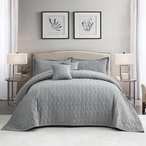 Oversized King Bedspread 128x120 Extra Wide, Modern & Contemporary Look, Lightweight Bedding Cover, Reversible, 5 Piece Set, Grey