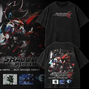 Shadow the Hedgehog Graphic T-Shirt, Dark Sonic Universe Tee, Anti Hero Streetwear, Retro Vintage Washed Gaming Shirt, Y2K Aesthetic, Anime Style Unisex Oversized Cotton Top, 2000s Nostalgia Fan Merch  2.