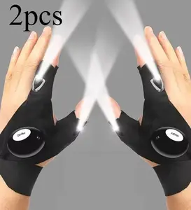 1 Pair LED Flashlight Gloves Lightweight Fingerless Outdoor Fishing Gloves Tool Gadgets Gifts for Repairing Working for Men Women Camping Hiking