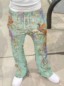 Men's New Vintage Bell Bottom Pants, 3D Fashion Full Print Casual Wide Leg Pants, Lightweight Breathable Comfortable Sports Pants
