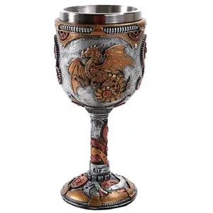 Steampunk Mechanical Gearwork Dragon Wine Goblet Chalice Cup Resin Body Stainless Steel Cup