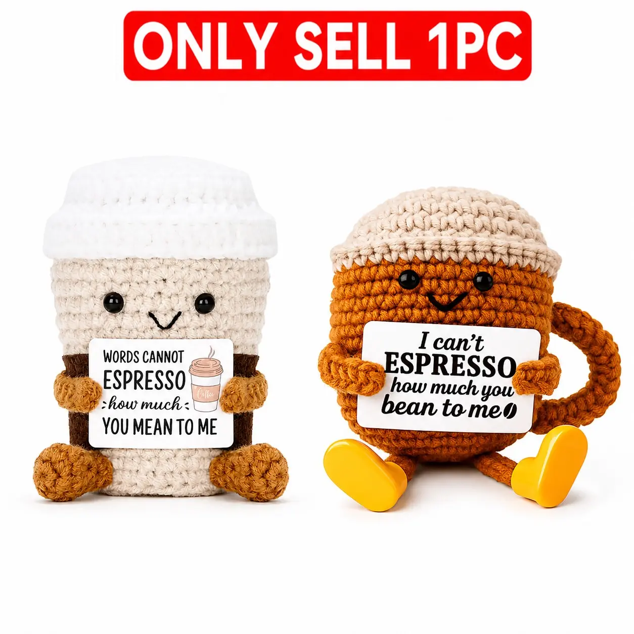 Handmade Crochet Coffee Cup Plush Doll, Amigurumi, Cute Gift for Coffee Lovers, Soft and Adorable, Sweet Message Decor, Unique Desktop Decoration, Perfect Present