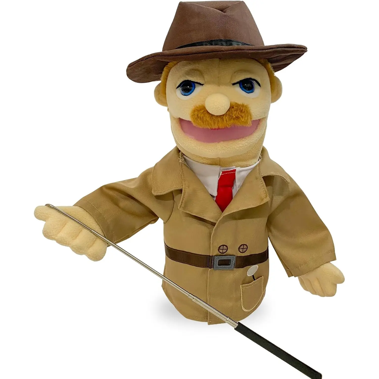 16" Puppets Entriloquist Puppet,Hand Puppets for Kids Plush Detective Puppets for Adults with Removable Mouth Puppet for Kids Ages,Hand Puppet for Adults with Scalable Puppet Control Rod