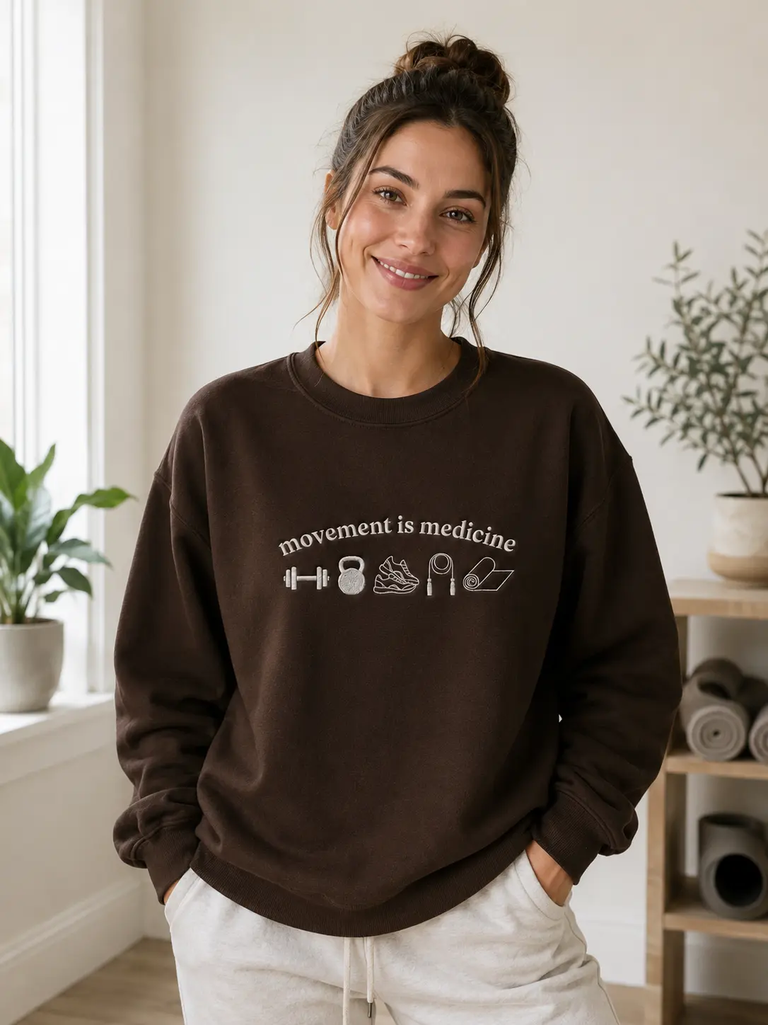 Movement Is Medicine Embroidered Sweatshirt, Gym Motivation Crewneck, Physical Therapy Gift, Fitness Pullover