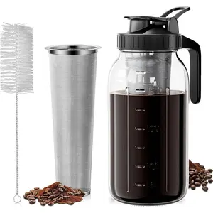 Cold Brew Coffee Maker 64oz Iced Coffee Maker with 304 Stainless Steel Filter Mason Jar Pitcher with Lid and Spout Black