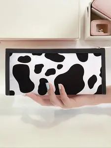 Cow Pattern Triangle Pencil Case, Portable Multi-Functional Stationery Storage Bag, Zipper Design, Unisex, All Seasons, Casual Style