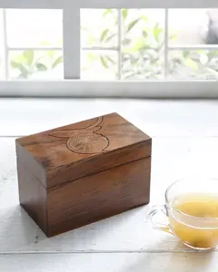STORE INDYA Wooden Tea Box with Tree of Life Embossed Design – Handcrafted Tea Storage Chest & Organizer, Vintage-Style Decorative Wooden Box with Latch for Tea Bags, Loose Leaf, Spices & Keepsakes