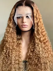 Fashion Ultra Soft Gradient Highlight Gold Synthetic Lace Front Wig, 26 Inch 180% Density Curly Hair, Pre-Braided Daily Use Synthetic Lace Wigs