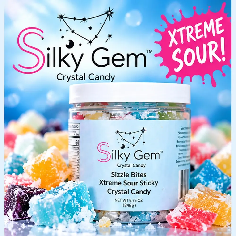 Silky Gem Sizzle Bites Xtreme Sour  Crystal Candy, Fruity Sweet Snack  sour powder coated