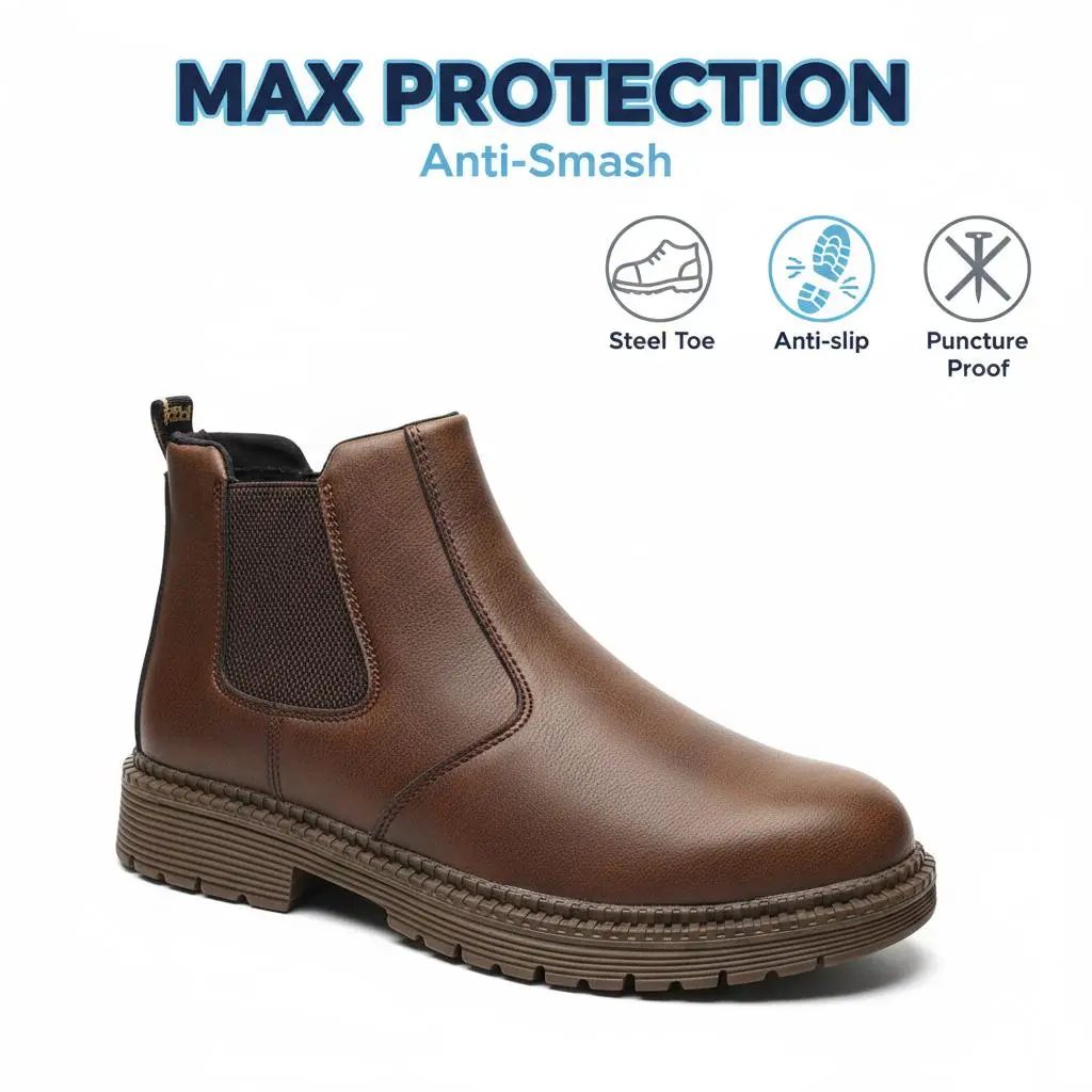 Unisex Chef Safety Shoes, Waterproof Anti Slip Work Sneakers, Breathable Upper, Puncture Proof Layer and Smash Protection for Gardening, Farm Work and Landscaping