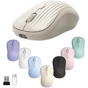 Wireless Mouse, 2.4G + Bluetooth, Rechargeable Battery, 4-Key, DPI: 800/1200/1600, Silent, Type-C, USB Nano Receiver, Ergonomic, Portable, for Laptop, Chromebook, PC, Mac, Windows (Beige)