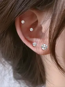 Women's Elegant Rhinestone Decor Stud Earrings, 4 Pairs Trendy Minimalist Glittering Stud Earrings, Chic Luxury Jewelry for Daily & Party Decor