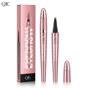QIC 4-Tip Microblade Eyebrow Pen - Waterproof, Long-Lasting, Smudge-Proof Microblading Eyebrow Pencil for Natural Hair-Like Brows, 4 Fork Tip Brow Pen
