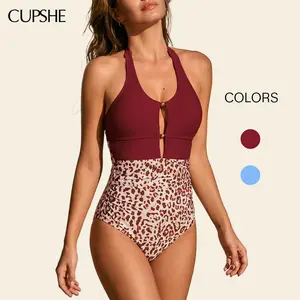 CUPSHE 2026 New Halter Gold-Link Cutout One Piece with Tummy Control & Ruched Body Sculpting Swimsuit Summer Beachwear