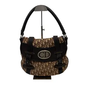 Pre-owned Dior Vintage Christian Oblique Canvas CD Logo Shoulder Saddle Bag