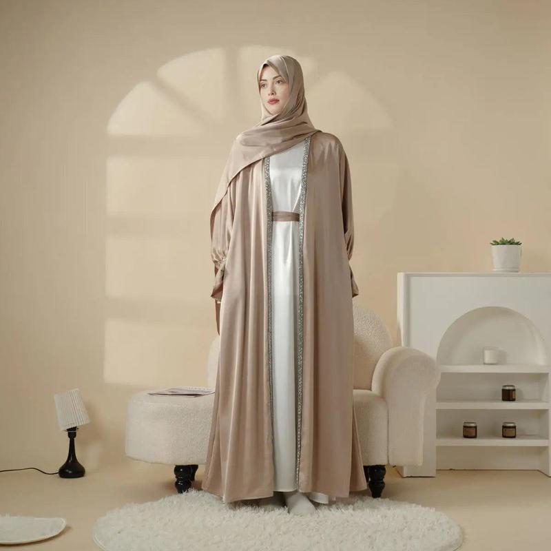 Modesty Muslim Chic Fit Maxi 4-Piece Set: Poet Sleeve Satin Abaya & hijab (MOA009) Formal