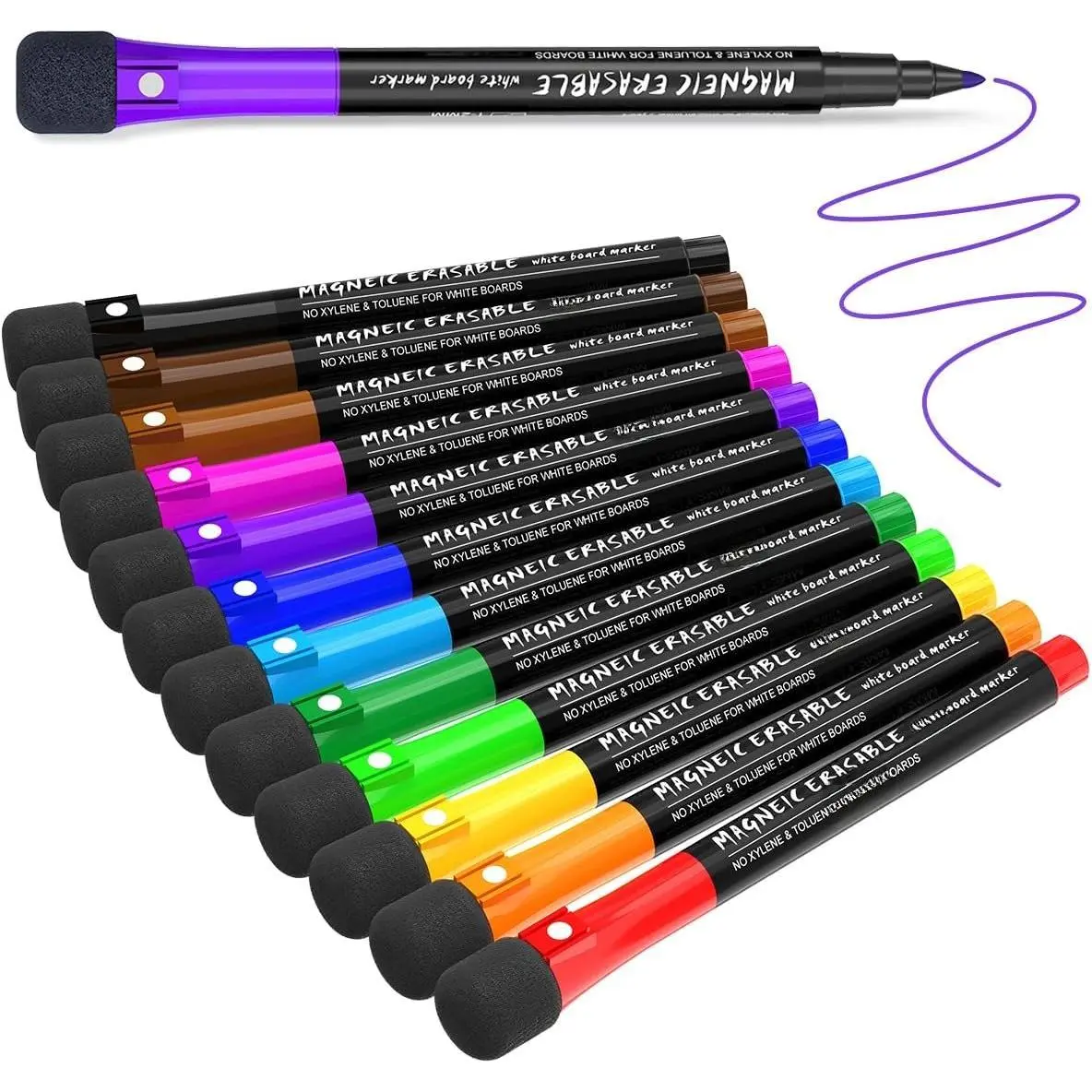 Dry Erase Markers Fine Point Tip, 12 Colors White Board Markers Dry Erase Marker with Eraser Cap, Low Odor Whiteboard Markers Thin Marking for  Teachers Office School Supplies