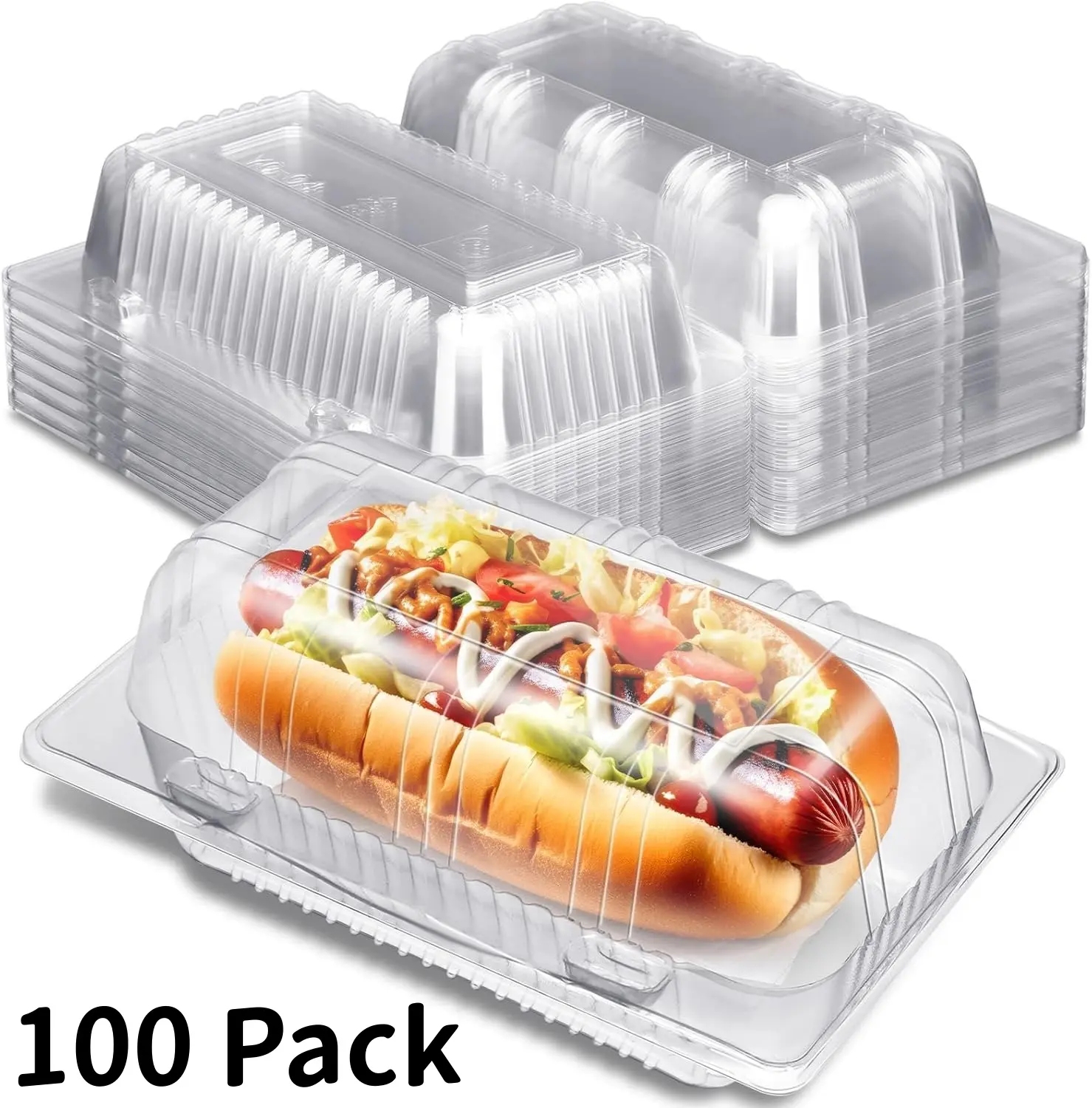 100 Pack Clear Plastic Takeout Containers with Hinged Flip-Top Lids | BPA-Free Disposable Clamshell Boxes for Salad, Hamburger, Cake, Hot Dog | Stackable, Leakproof, Food-Grade | Ideal for Catering, Restaurants, Parties, Picnics, Meal Prep & To-Go Use