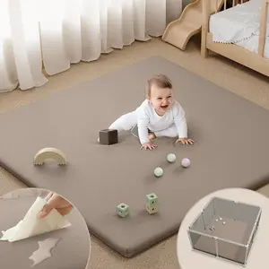 BIOBY Baby Vegan Leather Play Mat, 50"x 50", For Floor Mat Playpen Mat, Thickened High-Density Foam Playmats for Babies and Toddlers - Extra Soft and Resilient, Easy to Wipe Clean, Brown