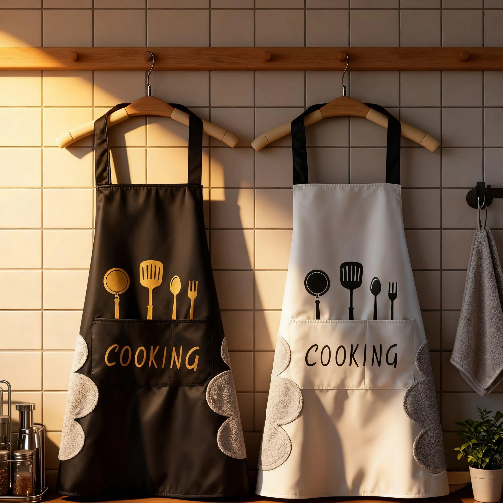 Men's 2-Pack Waterproof Chef Aprons - Adjustable Buckle Strap, Comfortable Durable Cotton Canvas-Polyester Blend, Large Pockets, Minimalist All-Seasons Home Kitchen Restaurant Accessories Gift