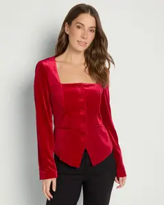 Square Neck Cinched Velvet Jacket