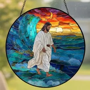 Jesus Christ Suncatcher, Colored Glass Window Hanging Decor, Spiritual Light Catcher for Home, Religious Faith Decoration, Perfect for Sacred Home Display and Gift Giving