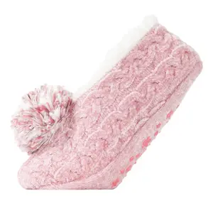 MeMoi Women's Plush Pom-Pom Chenille Cable KnitSlippers