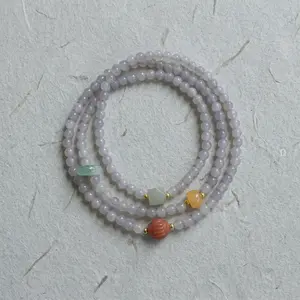 Smoky Purple Hetian Jade Triple-Wrap Mala Bracelet