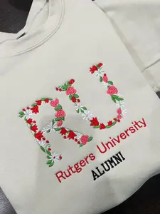 Rutgers University alumni Floral Embroidered Sweatshirt, Rutgers University Embroidered Tshirt, Graduation Gift, Flower College Sweater Custom College shirt