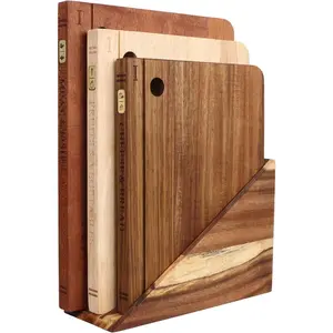 Book Cutting Board Set with Separated Stand, 3 Piece [Acacia/Ebony/Rubber] Wood Cutting Boards That Look Like Books for Kitchen Decor, Reversible Thick Chopping Board with Brass Food Labels