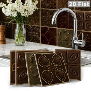 12/24 PCS Gift Box ART Vintage Metal Embossed Style PE Crystal Tile Stickers Waterproof Oil-Proof Home Decor for Kitchen Bathroom Walls Floors