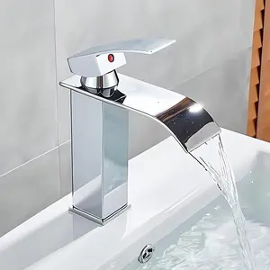 Silver Color Waterfall Bathroom Faucet, Sink Basin Tap, Cold Hot Water Mixer, Home Use, Kitchen & Bath Accessories